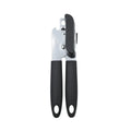 Strong stainless steel can opener and bottle opener, black finish, 18.5 x 5 cm, on a kitchen counter