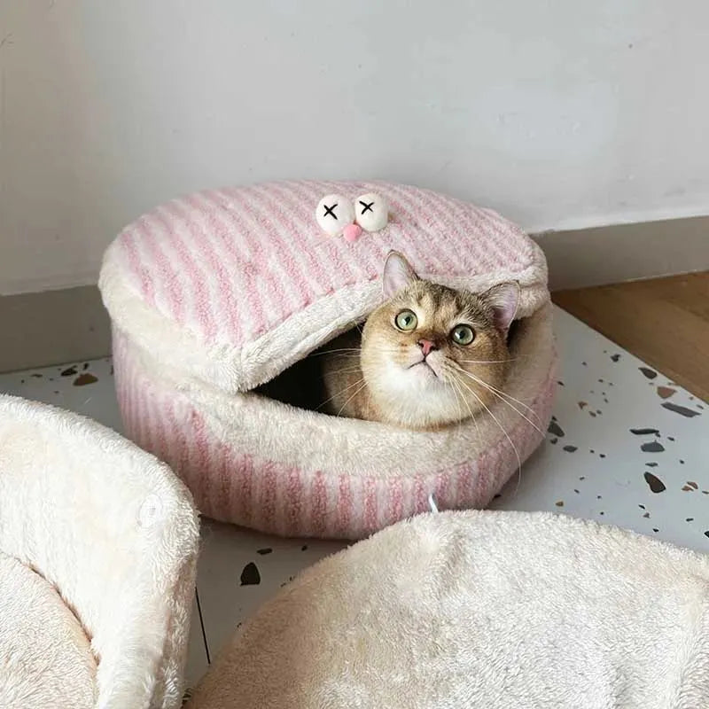 Causeway braised sandwich cat nest, 45cm diameter, 24cm height, pink and yellow, washable, for cats up to 7.5kg