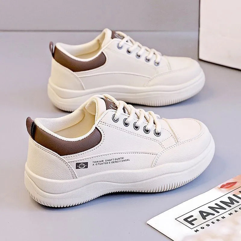Women's white Korean-style leather shoes with cross straps and lace-up front