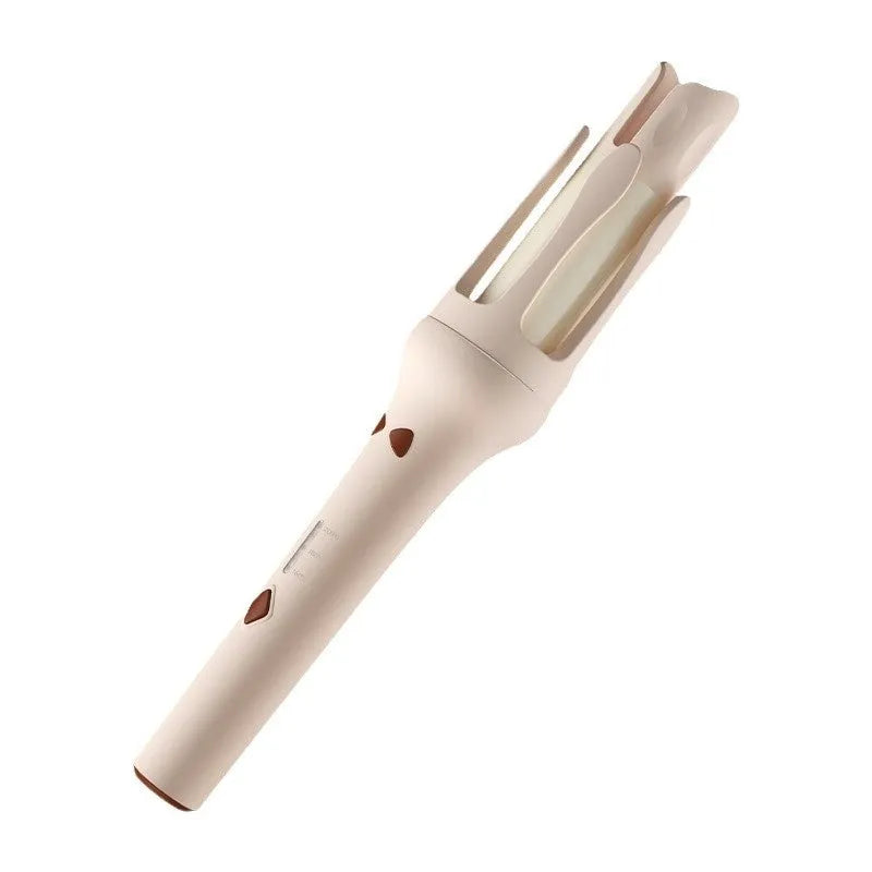 White and pink automatic hair curler with a rotating 32mm ceramic barrel and digital temperature display.