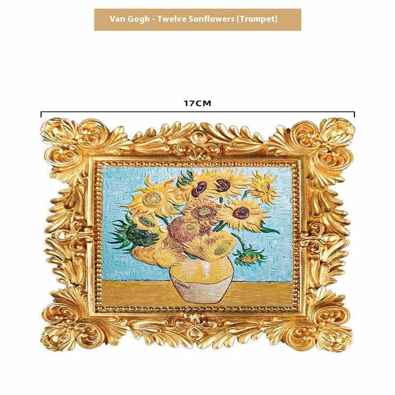 DIY paint-by-numbers kit showing canvas, acrylic paint pots, and brushes for recreating Van Gogh's Starry Night.