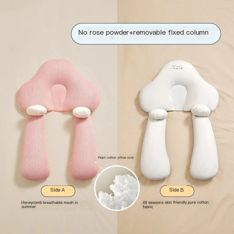 U-shaped baby head shaping pillow in pure cotton fabric with pearl cotton filler.