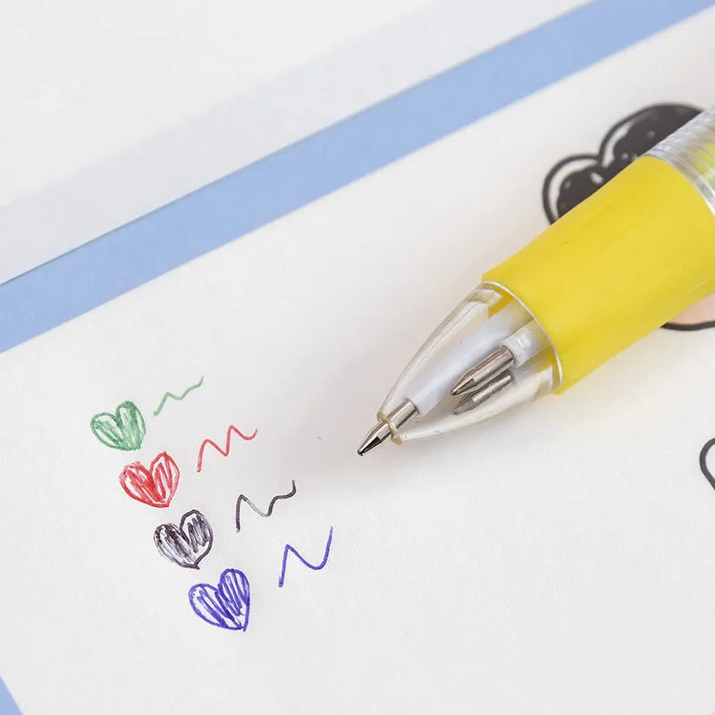 Cartoon Cute Object four-colour press ballpoint pen with random design showing 0.7mm tip.