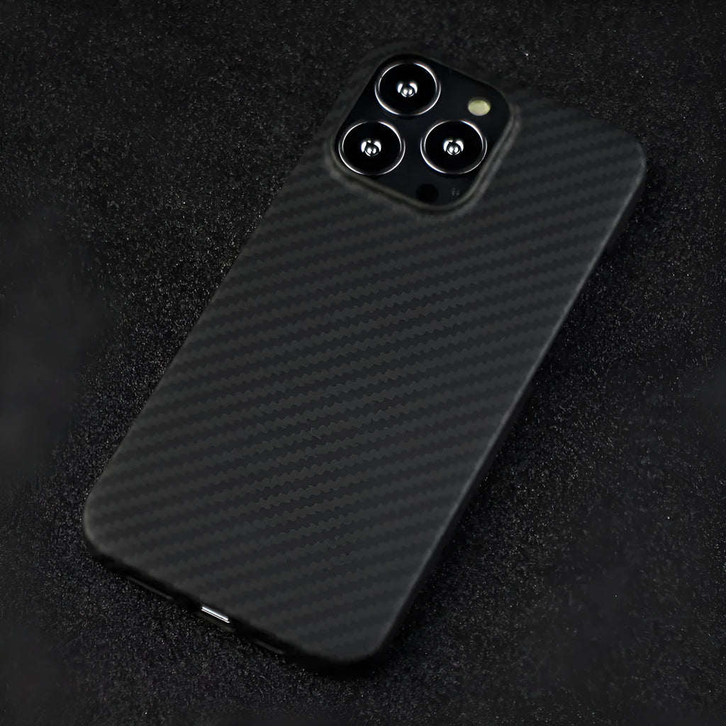 Matte black Kevlar fibre iPhone case with striped design for iPhone 11 12 13 models