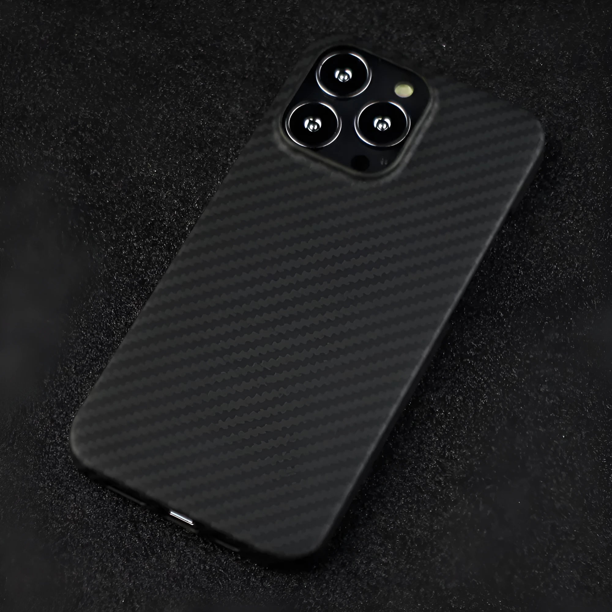 Matte black Kevlar fibre iPhone case with striped design for iPhone 11 12 13 models