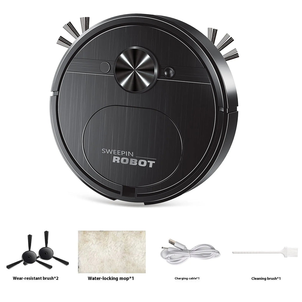 Black or white robotic vacuum cleaner and mop with USB charging cable and accessories