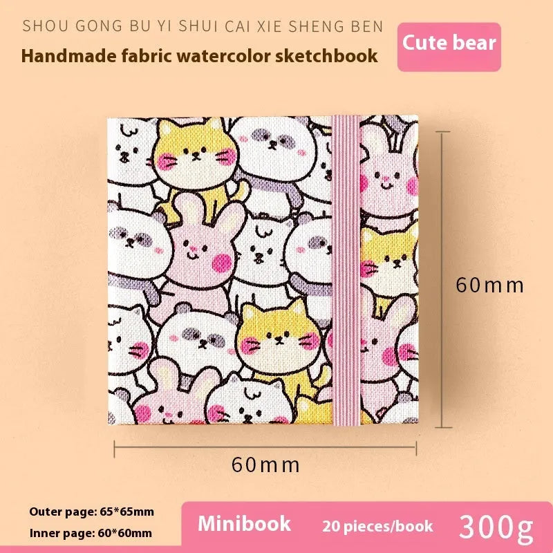 Feiluniao handmade fabric watercolour sketchbook with decorative cover, 185mm long.