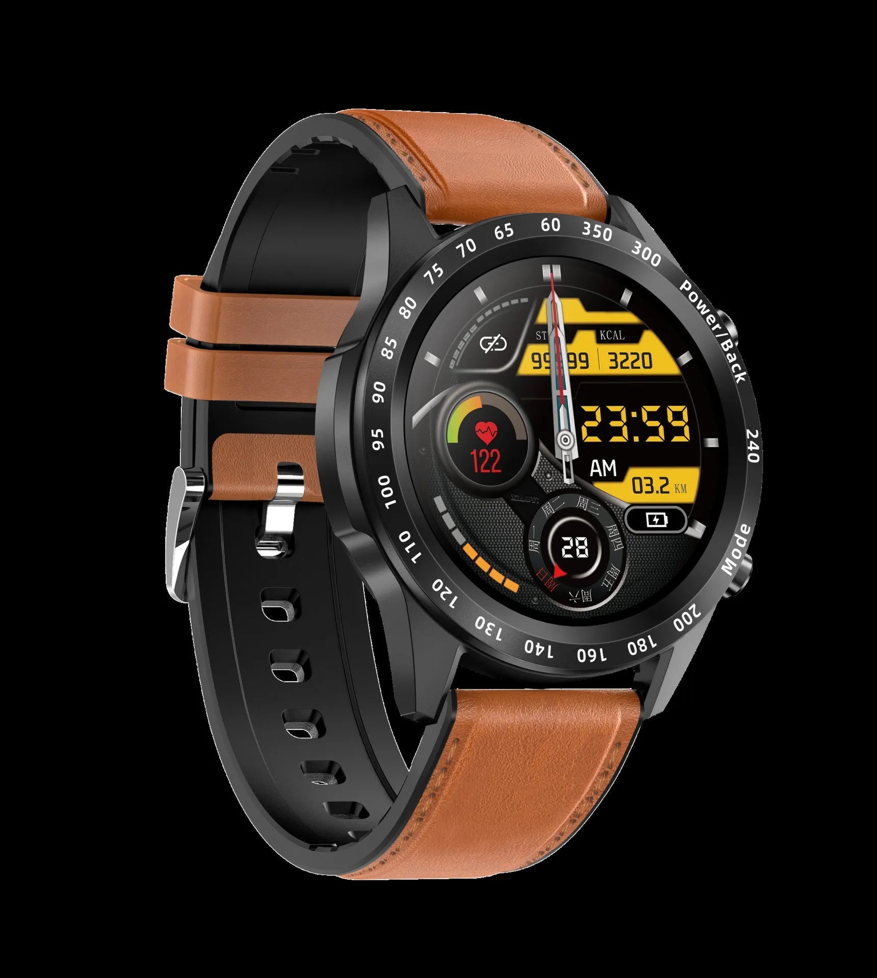 Bluetooth smart watch with call function and health monitoring on a wrist, showing a 1.3-inch screen.