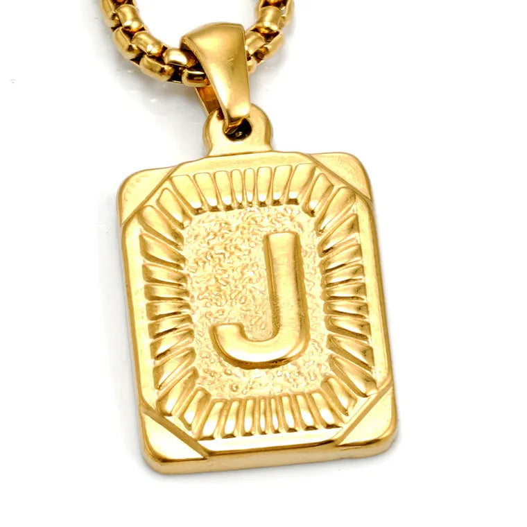 Gold-plated 18K titanium steel letter pendant necklace on a pearl chain, unisex design, gold colour