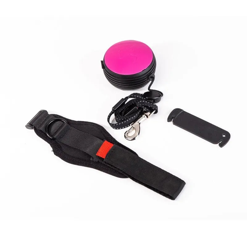 Explosion-proof automatic retractable dog leash extended to 3 metres, shown in vibrant orange colour.