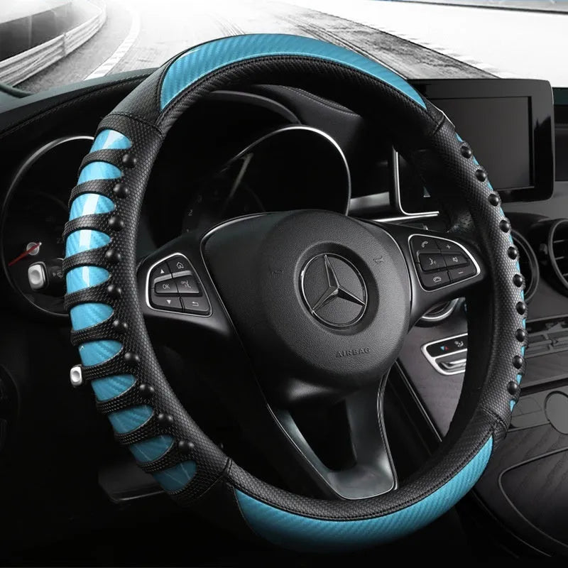 Leather silicone car steering wheel cover in business style with round fit