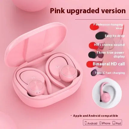 R200TWS sports Bluetooth headset ear-mounted plastic build with digital display in black colour