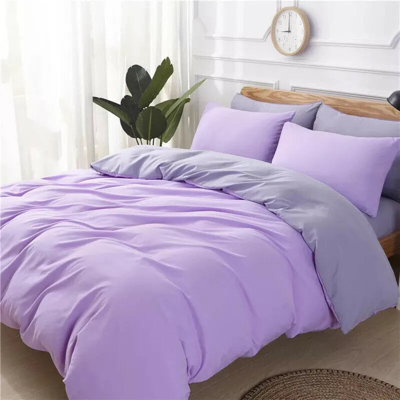 Modern simple style 4-piece bedding set for a 2m bed in twill weave fabric, shown in one of seven colour options.