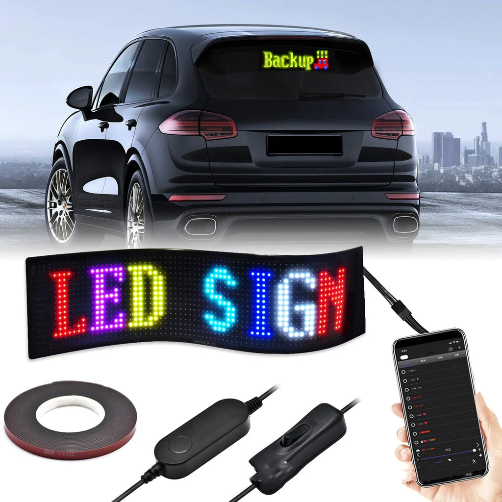 Flexible full-colour LED soft screen with Bluetooth app control, 120x985mm display area, and USB power
