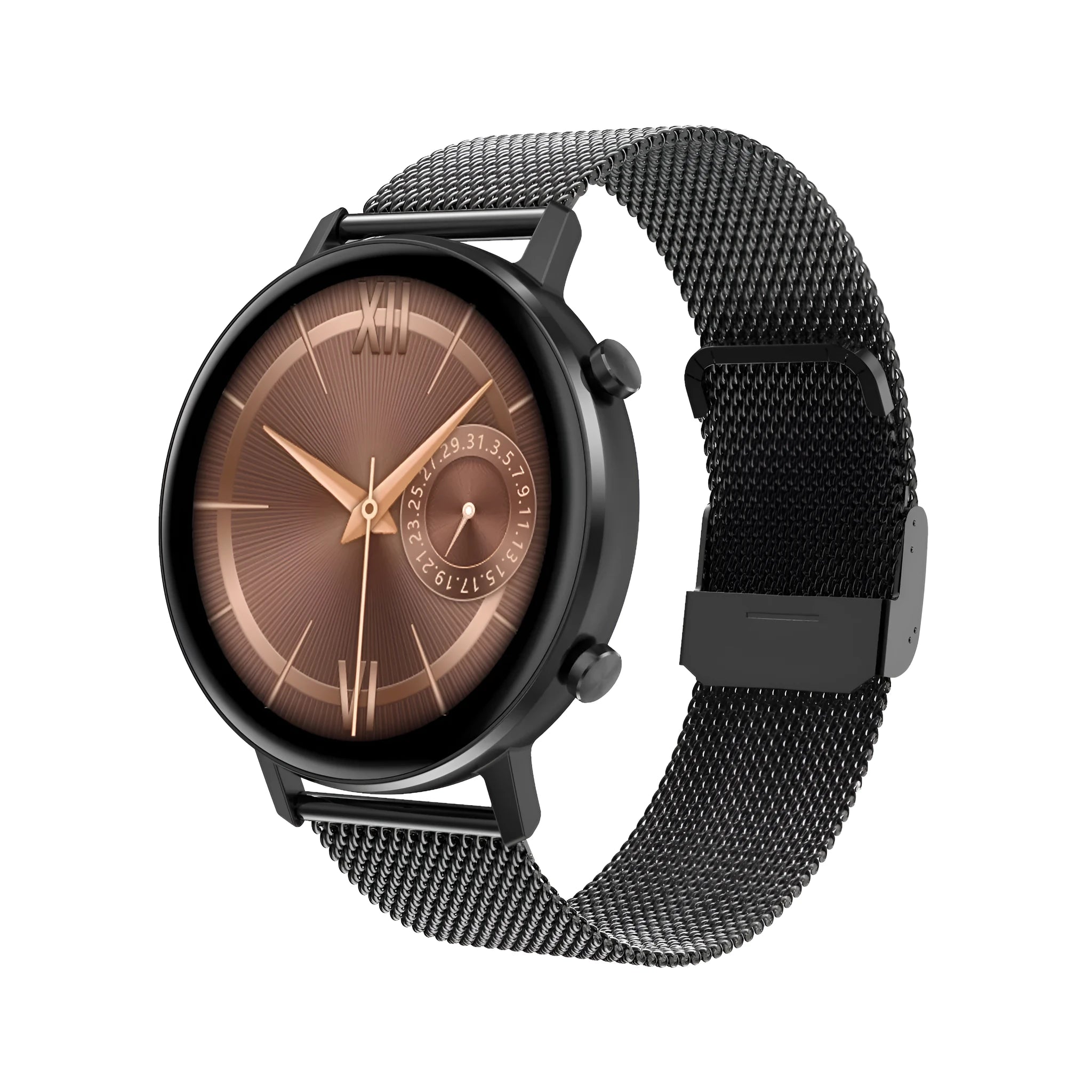DT96 smart bracelet with 1.3-inch screen on a steel wrist strap.