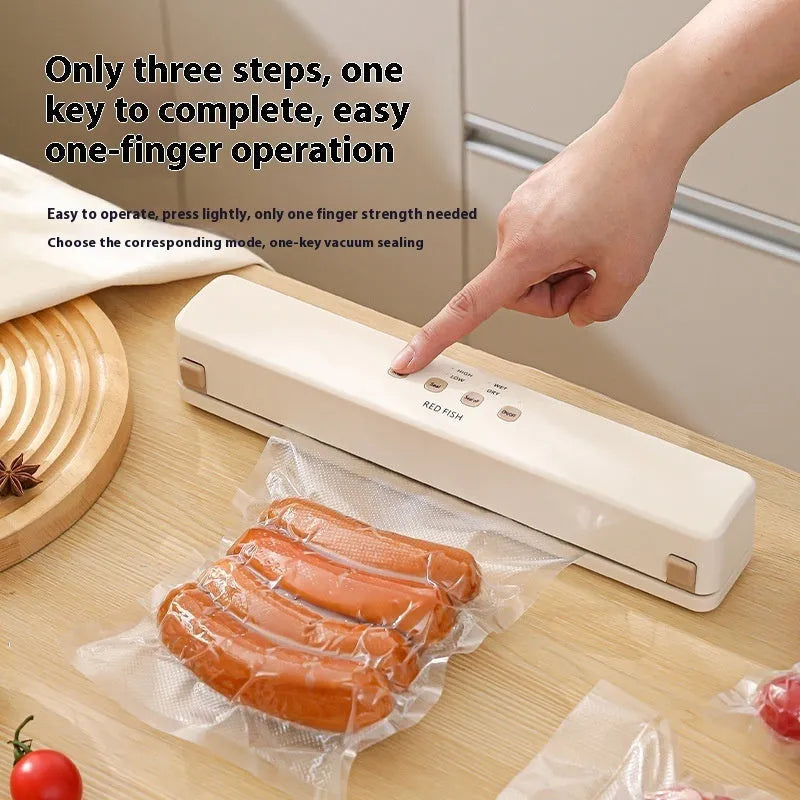 Off-white beige vacuum sealing machine with 85W power for household food packaging