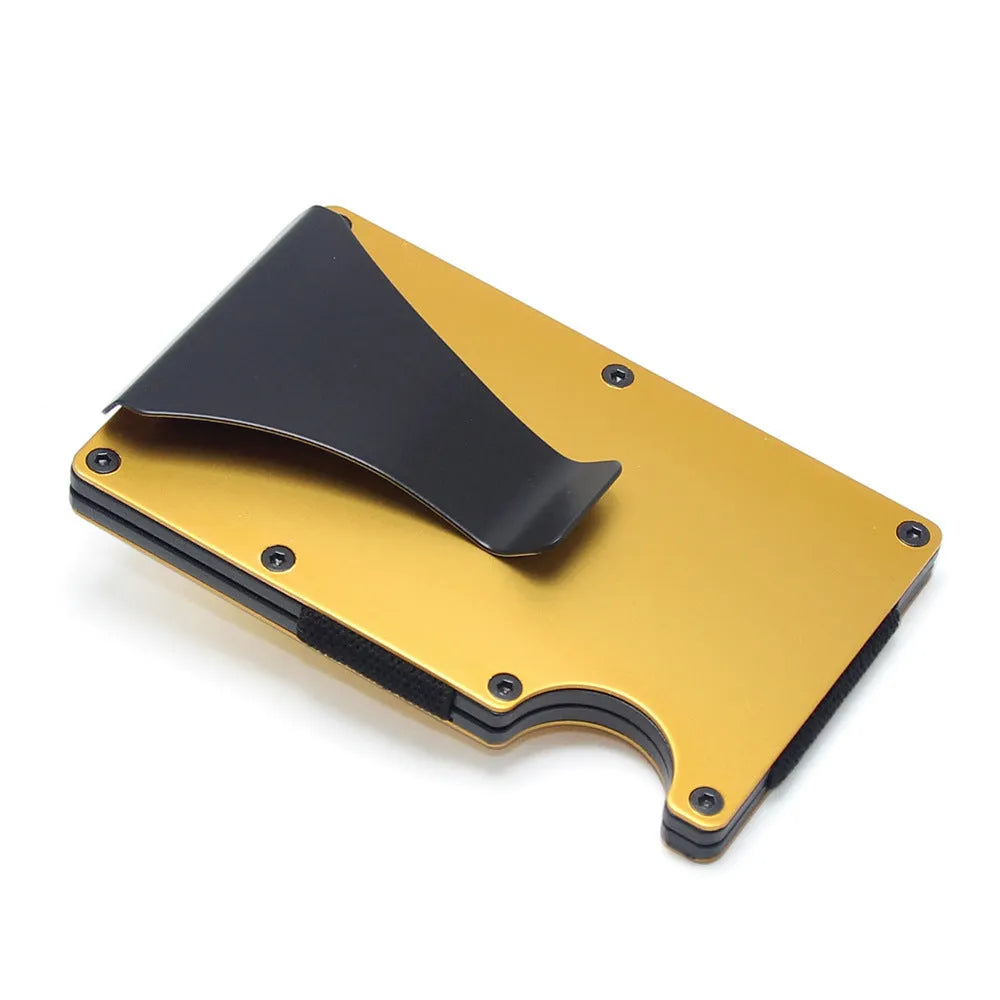 CH6600 slim geometric card holder in black carbon fibre, showing front profile and thickness.