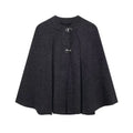 Cape round neck long sleeve knitted sweater coat in solid colour, front view, cardigan style