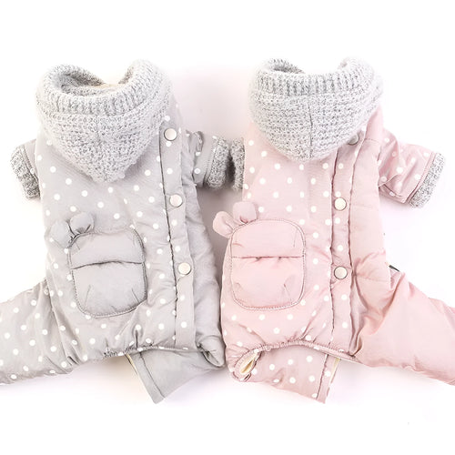 Autumn winter four-leg small dog padded cotton coat in grey loose fit thick lining