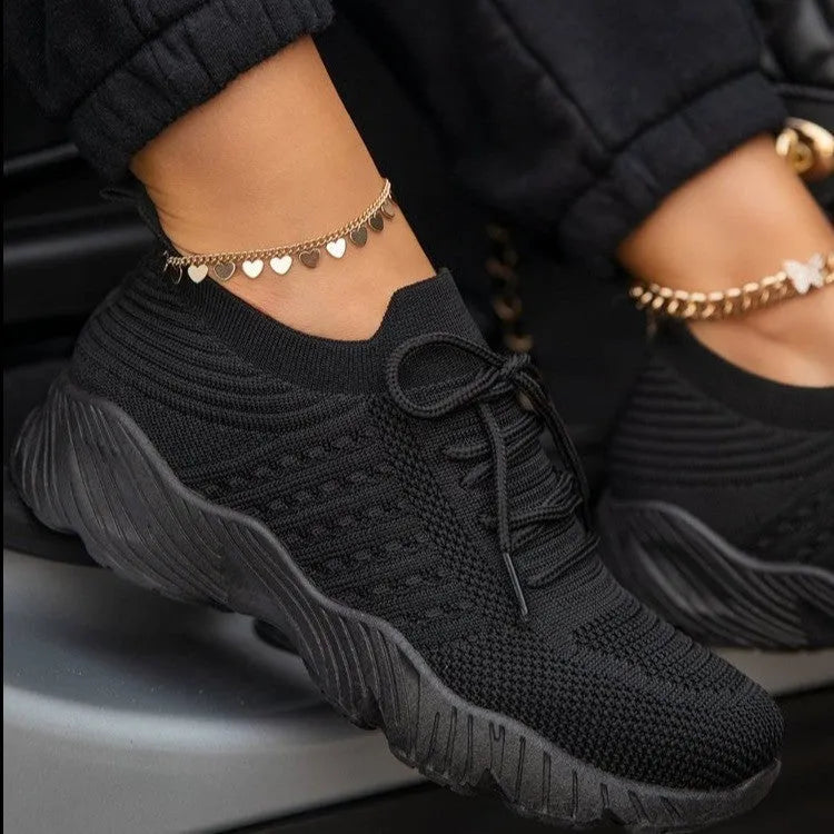 Women's solid colour thick bottom dad sneakers in multiple colours on size display