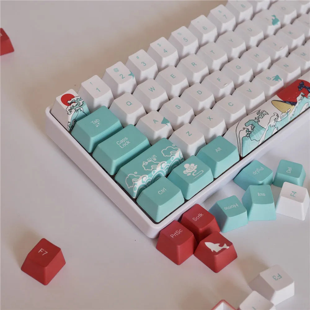 Coral Sea coloured PBT keycaps with five-sided sublimation printing for Xiao Yan mechanical keyboards
