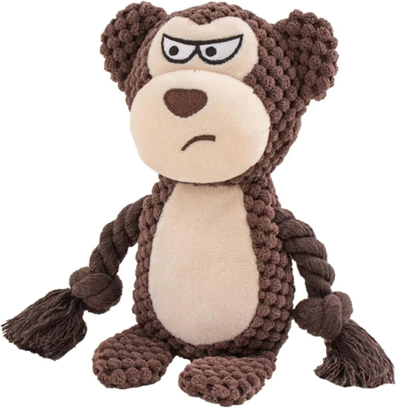 Plush dog toy with squeaker, crinkle paper and cotton rope in animal designs for small medium dogs