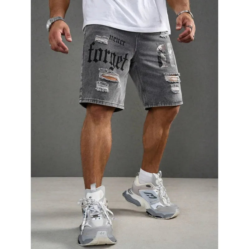 Men's letter printed Do The Old Cowboy shorts in khaki with double layer belt, side view on model