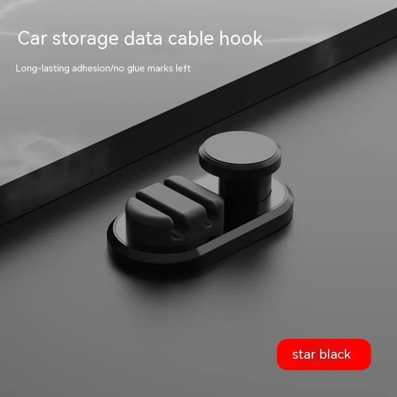 Dark green car data cable storage hook made of ABS silicone showing compact dimensions