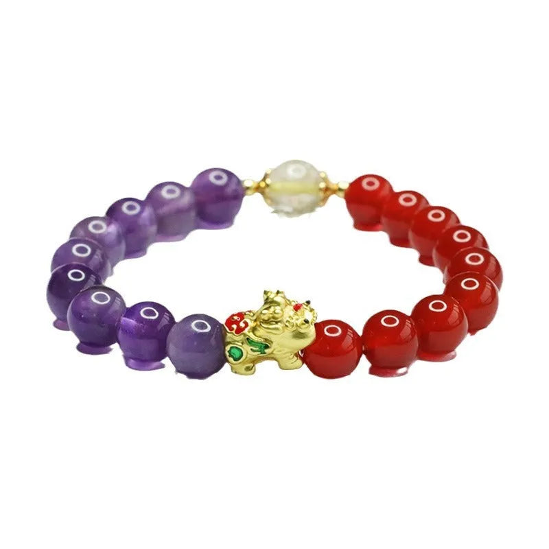 Amethyst red agate bracelet with 8mm Chinese-style beads on wrist