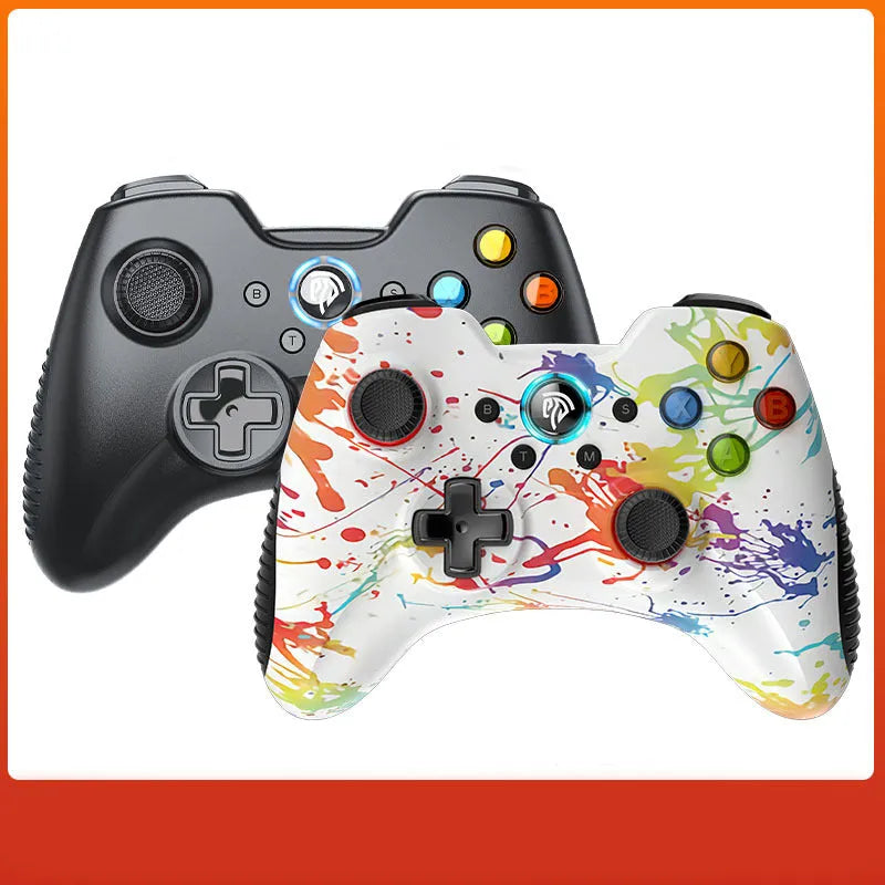 PC dual mode wireless game controller in ABS plastic with adjustable vibration, shown in available colour options