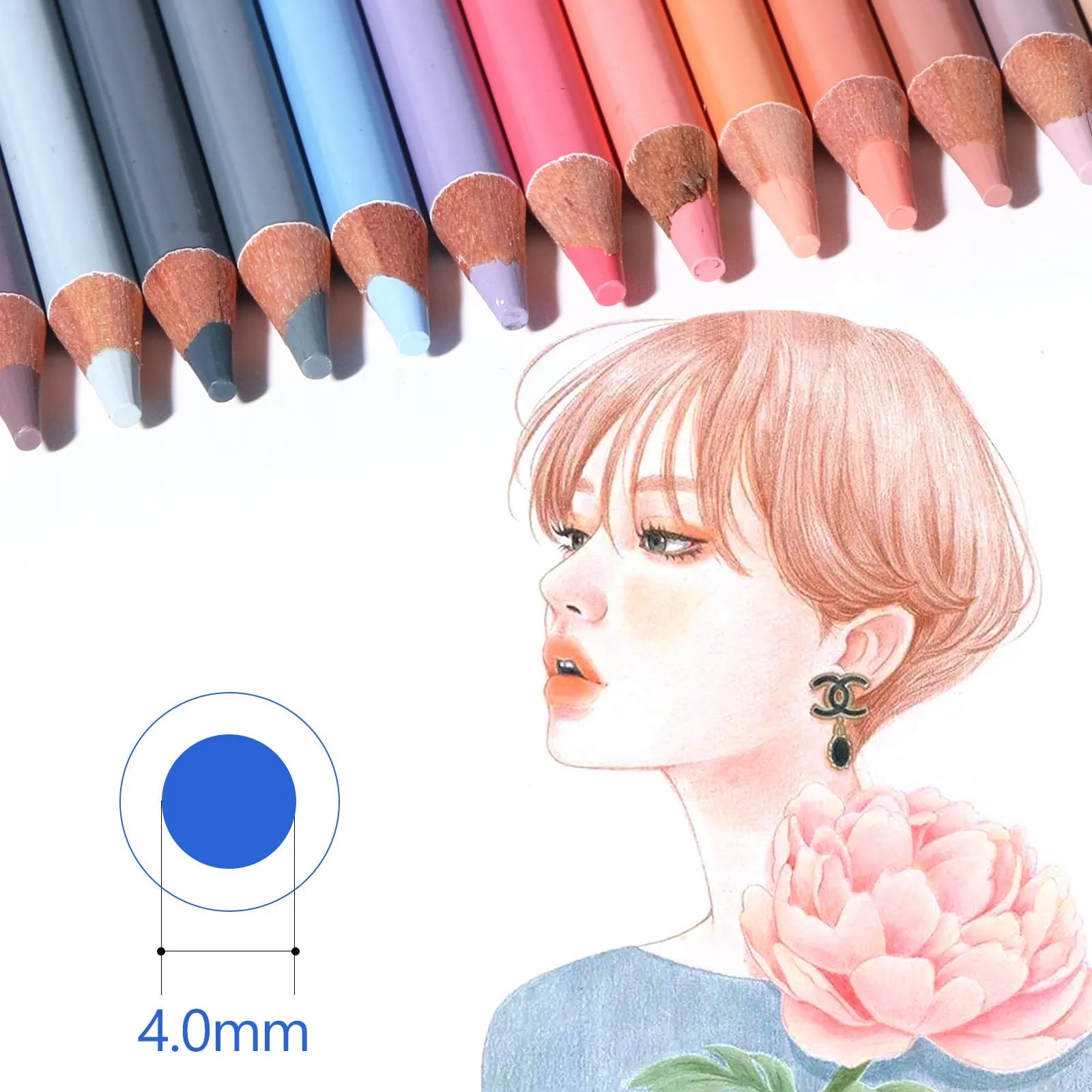 24 skin tone colour pencils in round iron brush pot for portrait artwork