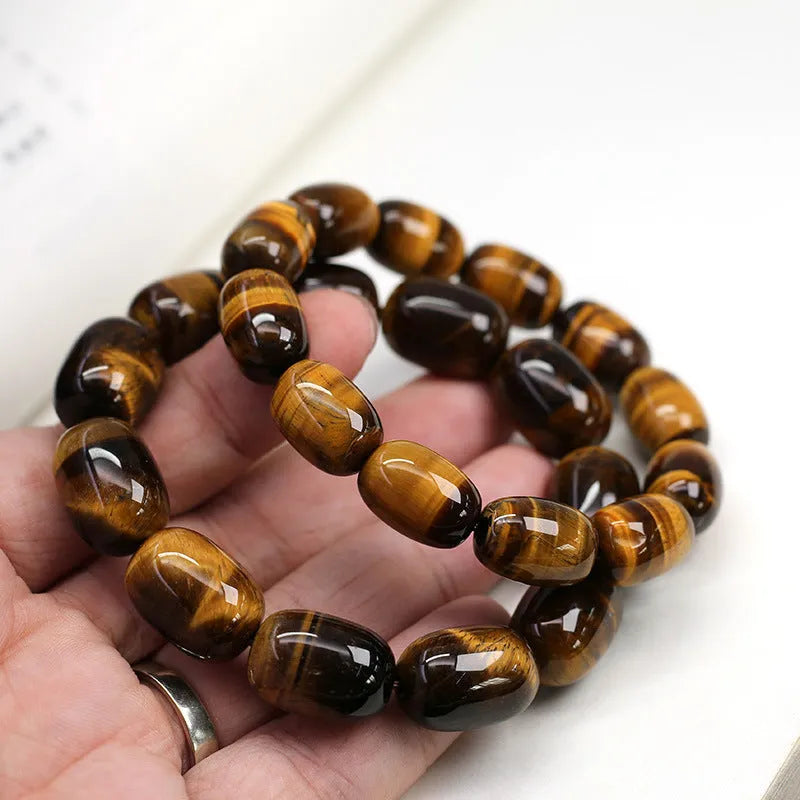 Natural yellow tiger's eye bracelet with 11mm beads in constellation pattern ethnic style
