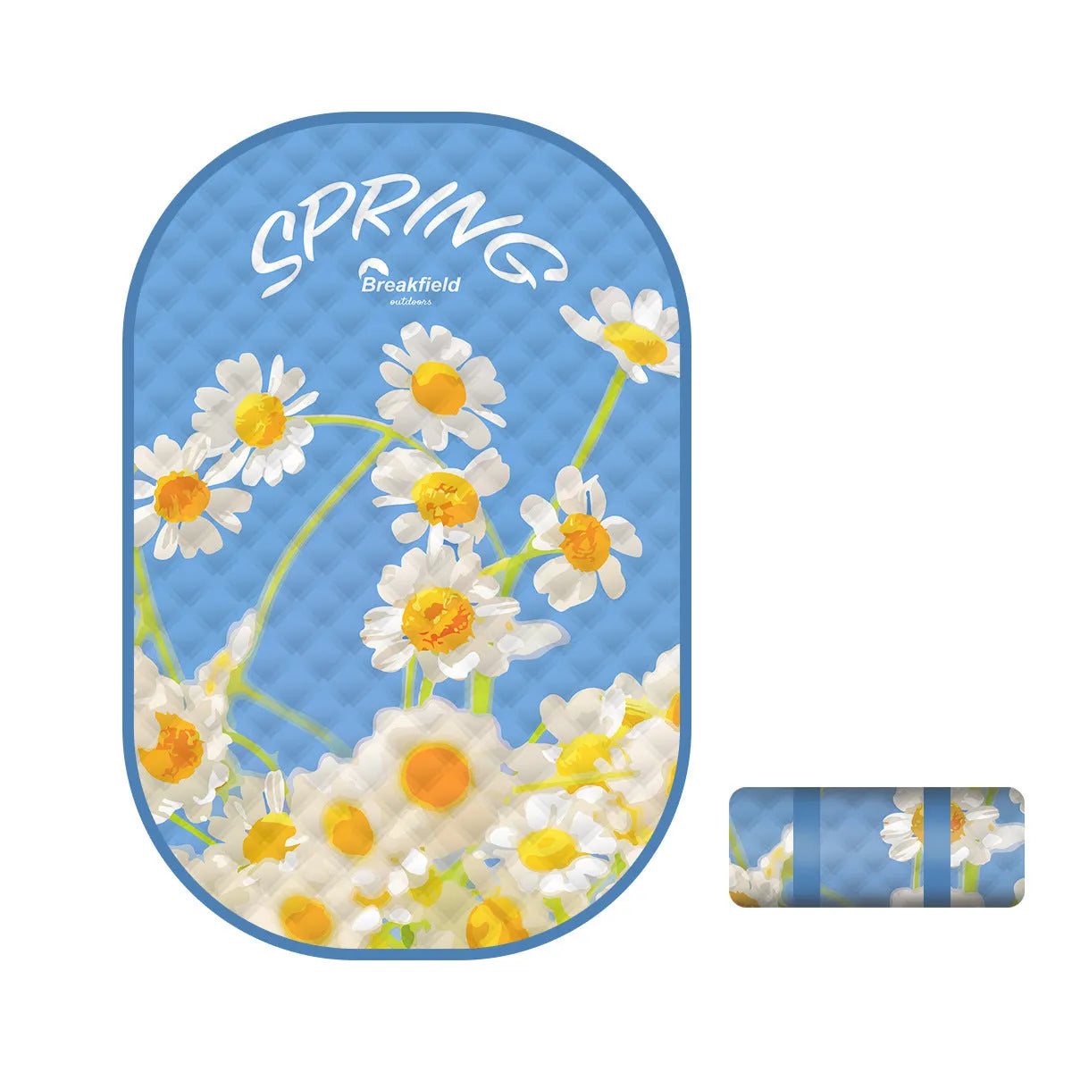 Large rectangular waterproof picnic mat in a seasonal colour, laid out on grass.