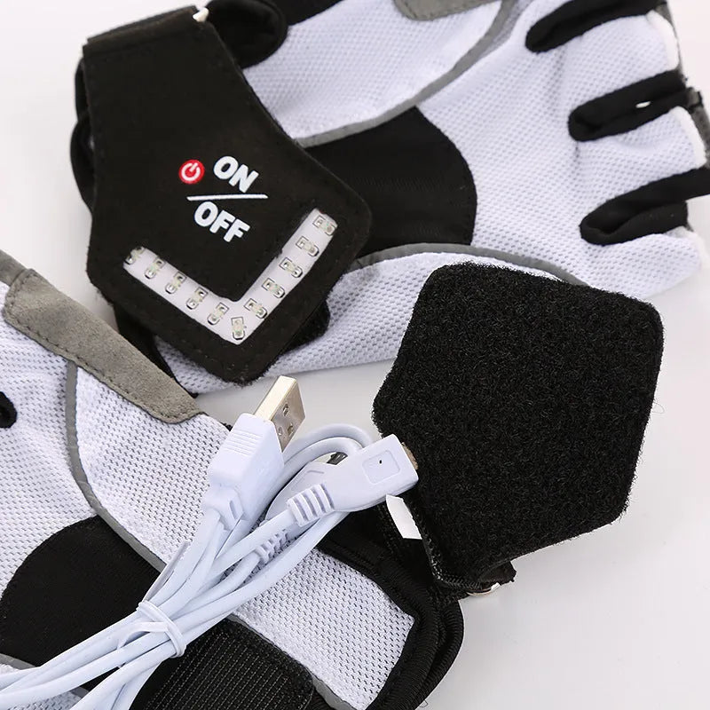 Turn auto sensing sport riding gloves with LED lights in black, anti-skid palm, three sizes M L XL