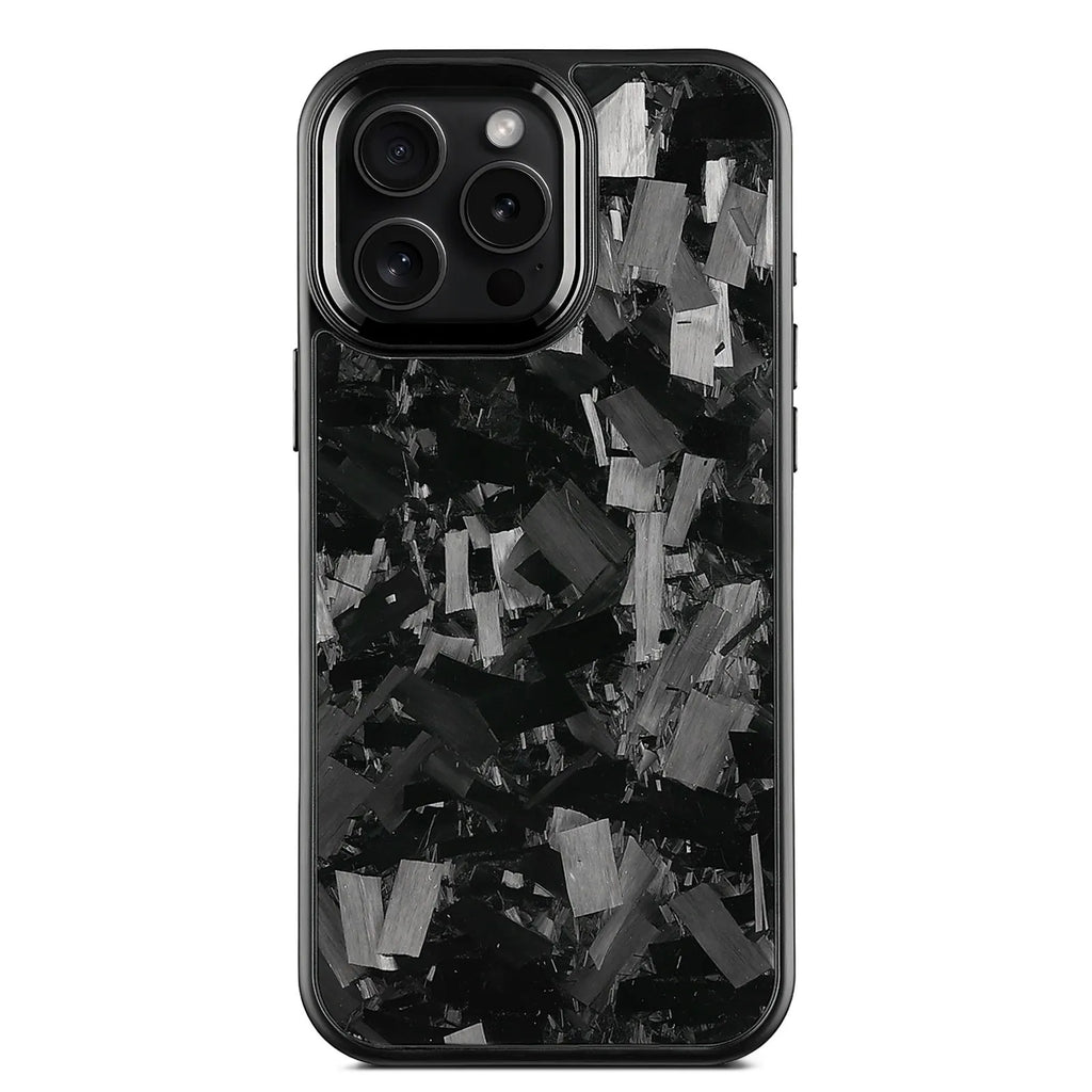 Carbon fibre forged pattern phone case for iPhone with metal frame, black frame blue gold colour, all-inclusive protective shell