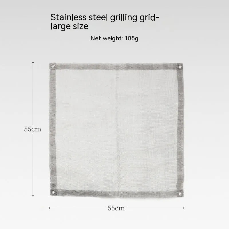 Silver stainless steel barbecue grill with matching net in medium and large size options