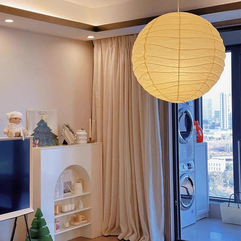 Japanese rice paper chandelier pendant light in traditional design with soft illumination