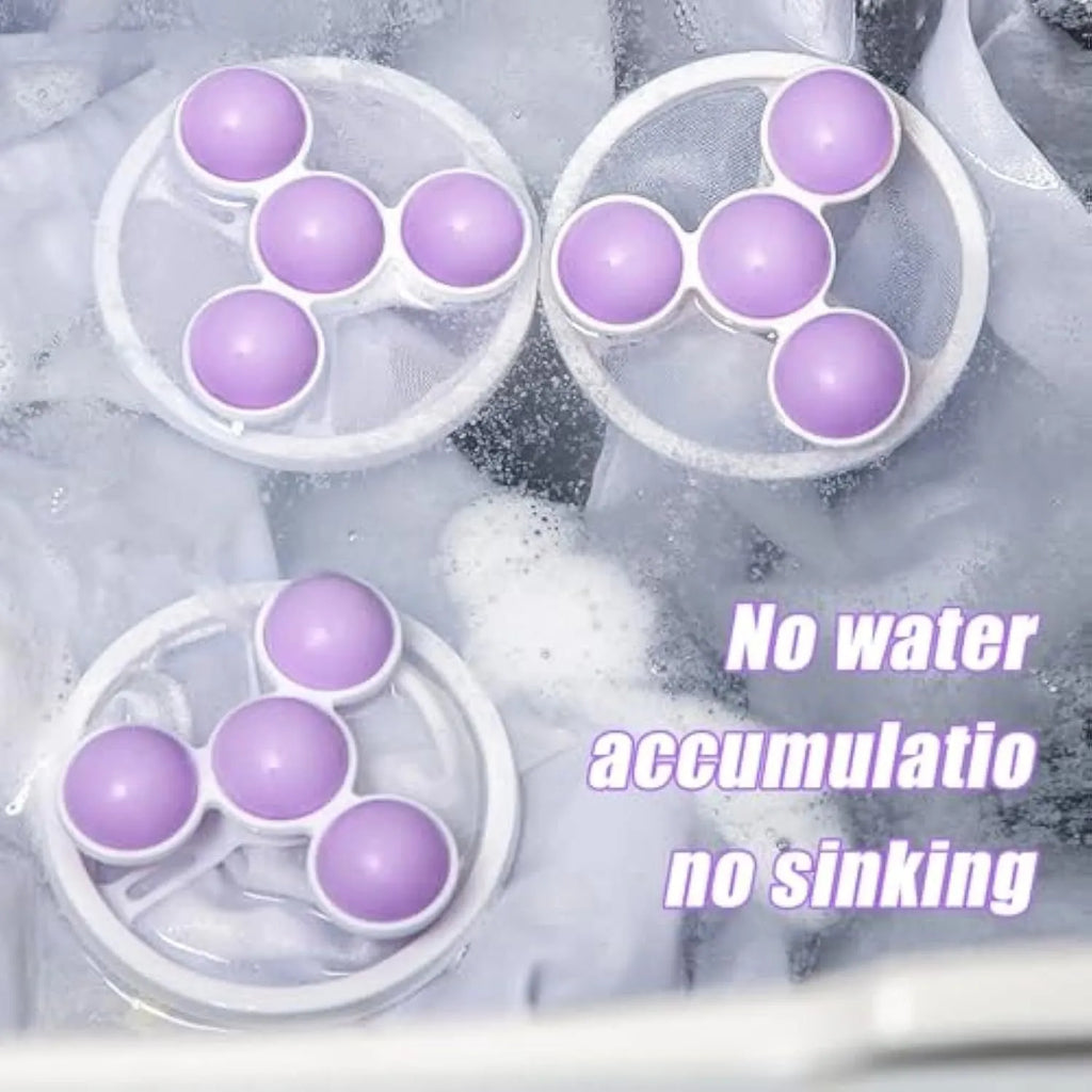 Three reusable pink blue purple washing machine hair filter mesh bags for pet lint removal