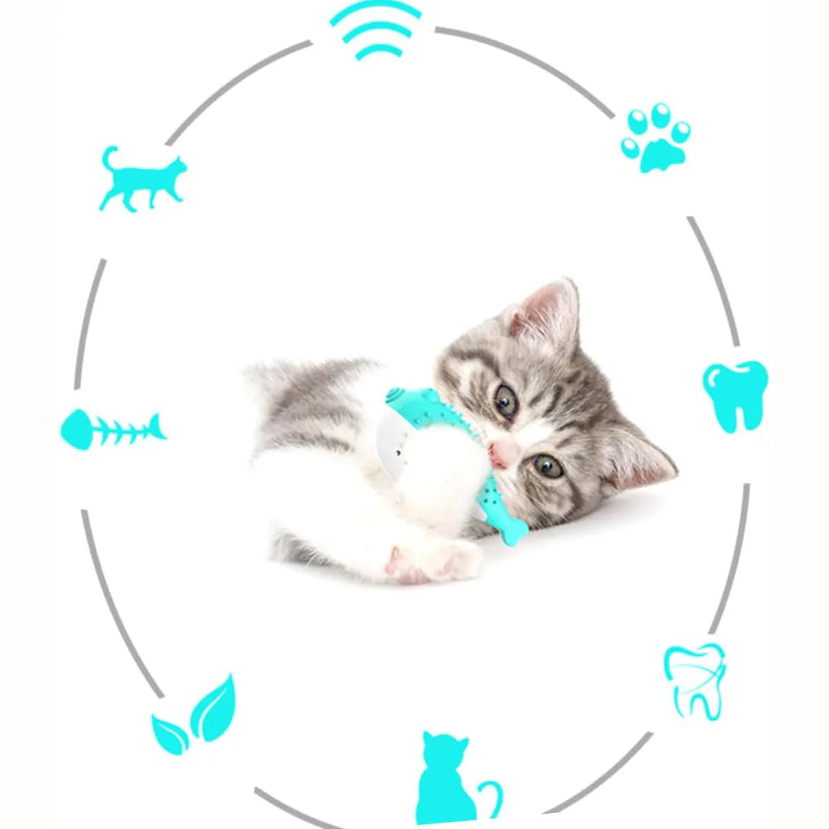 Mint Toys blue silicone fish-shaped cat chew toy with grabbing design for interactive play