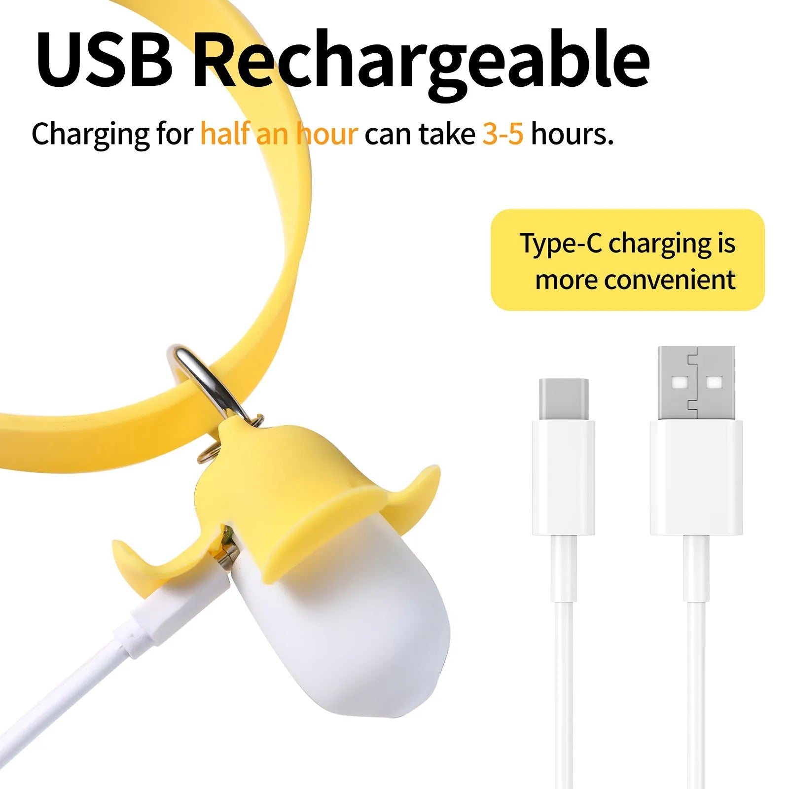 Yellow banana-shaped USB rechargeable dog collar light with luminous design for night walking