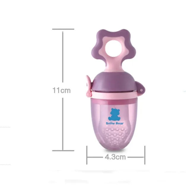 Green baby bite trainer with textured polypropylene body and silicone handles for infant teething