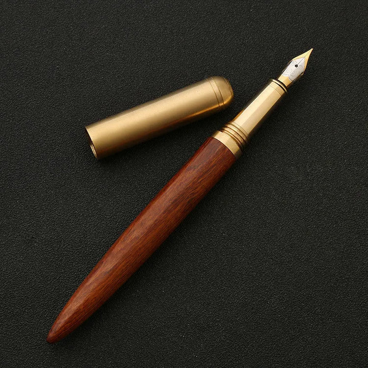 Brass sandalwood signature pen with solid wood barrel measuring 14cm long