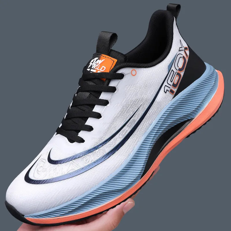 Breathable soft-soled mesh surface running shoes for men in black, low-top lace-up design with EVA sole