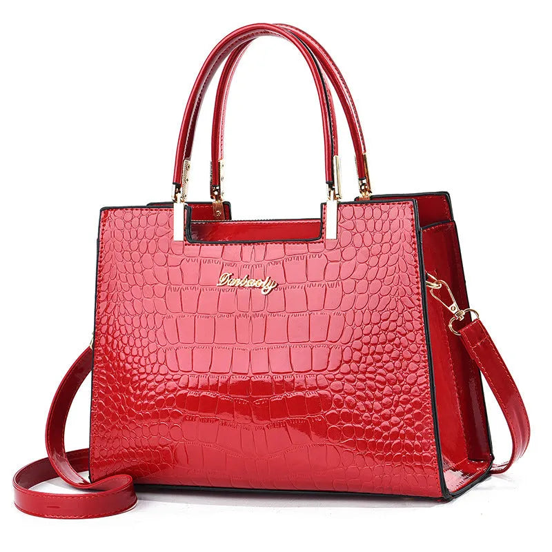 PU leather one-shoulder handbag in horizontal square shape showing colour options