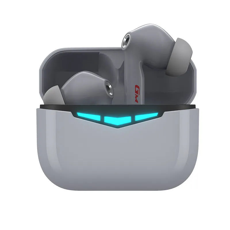 True wireless in-ear gaming headset with charging case, shown in black, pink, white, and grey colour options.