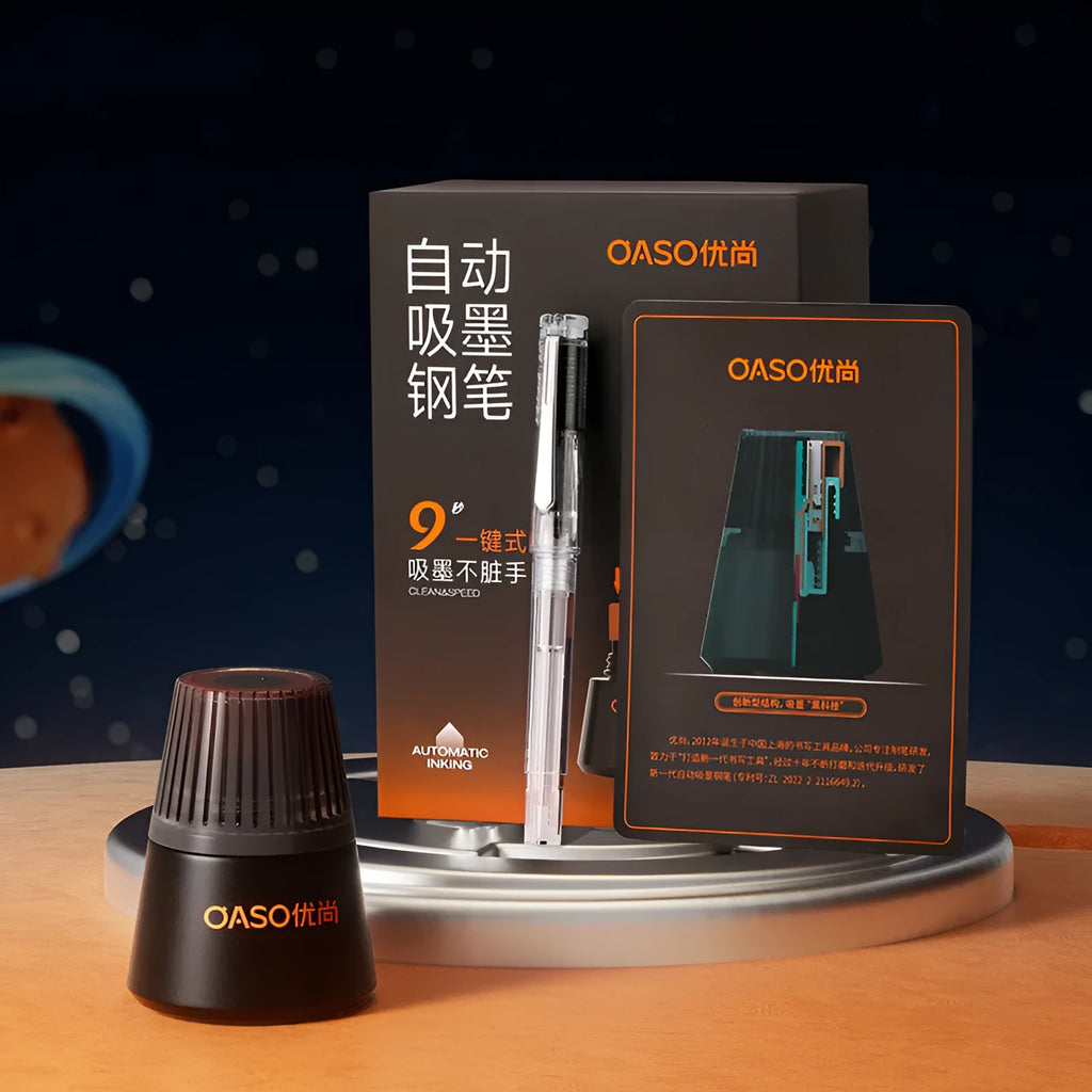 Student automatic suction pen set with plastic shell, ink feeder, and handbag
