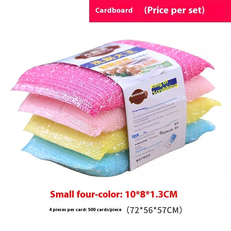 Pinstripe fabric dishwashing sponge mop in mixed macaron colours on a kitchen counter.