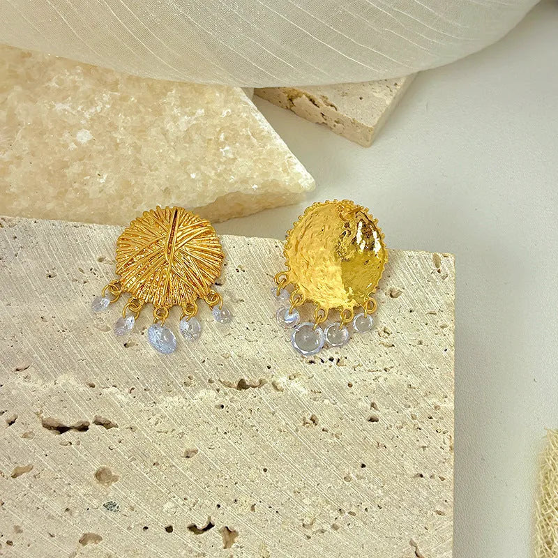 Gold electroplated geometric round hoop earrings for women