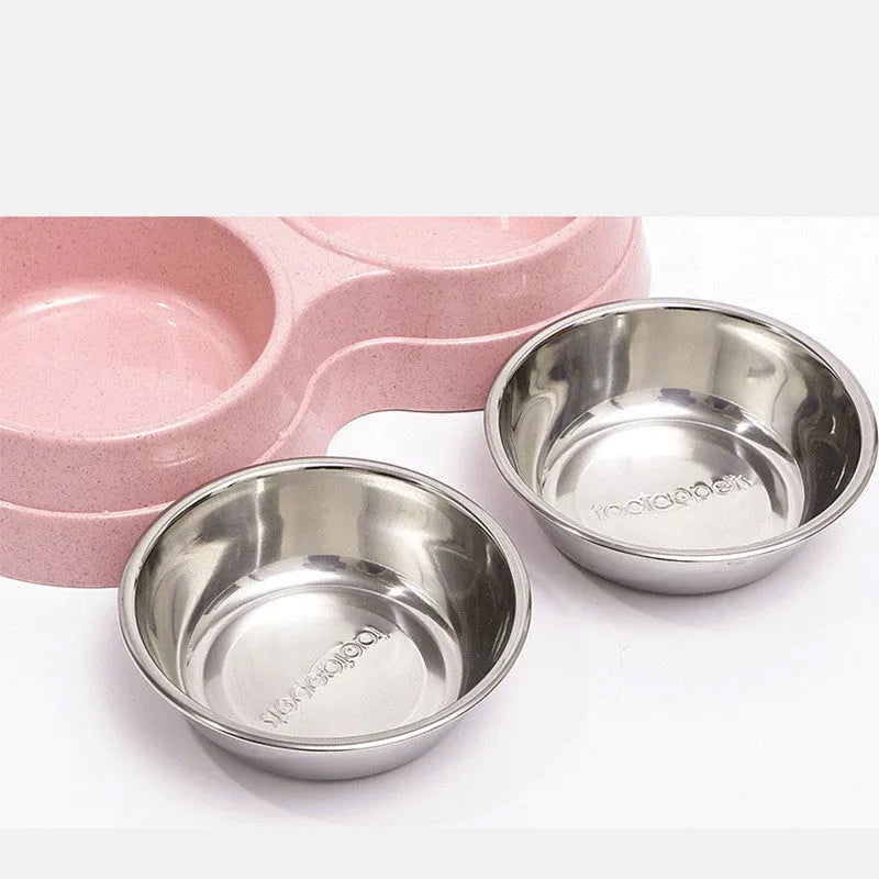 Round two-in-one dog bowl with straw, 24.5 cm, in blue, green, and pink, made from straw material