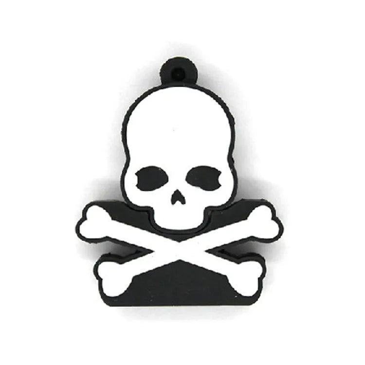 Halloween skeleton skull shaped USB flash drive with cartoon features and attached keychain